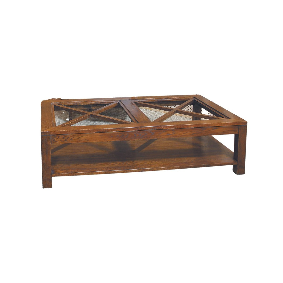 Mesa de centro de roble con cruceta y cristal Es Pujols