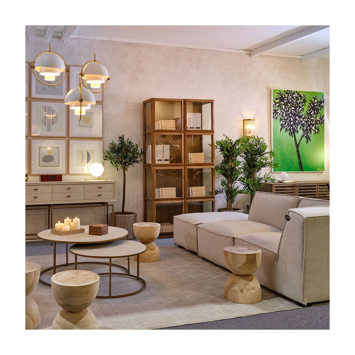 Sofá modular de lino beige de líneas rectas Querença