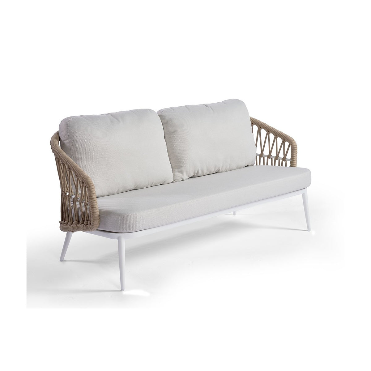 Sofá de exterior de aluminio blanco y cuerda Menton