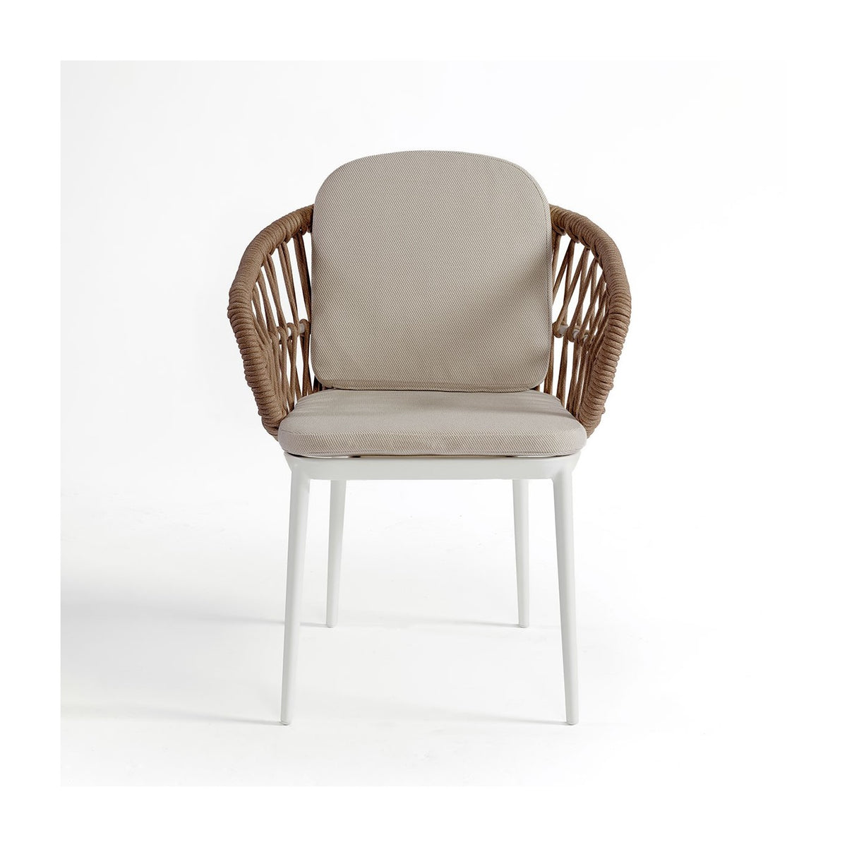 Sillón de comedor de exterior de aluminio blanco y cuerda Juan