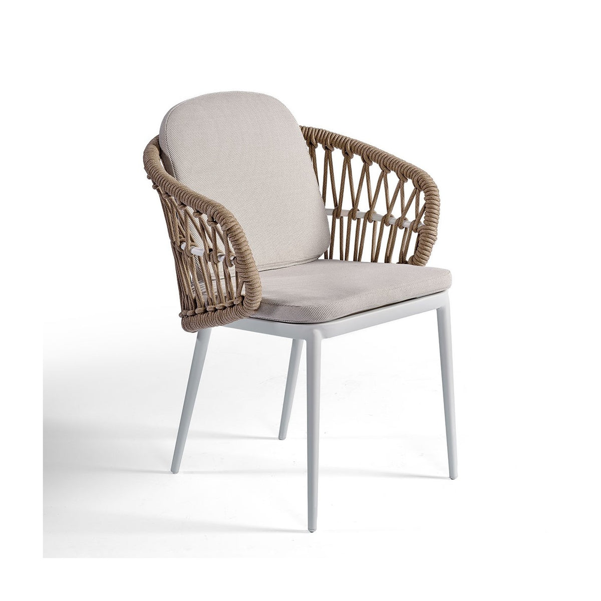 Sillón de comedor de exterior de aluminio blanco y cuerda Juan