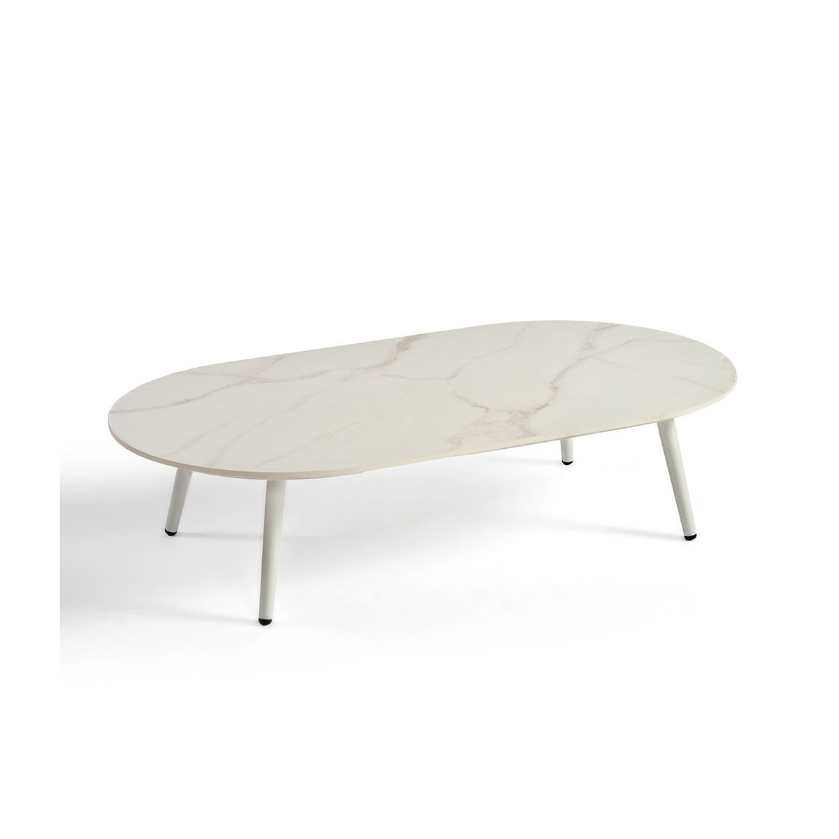 Mesa de centro ovalada de aluminio blanco y piedra Bandol