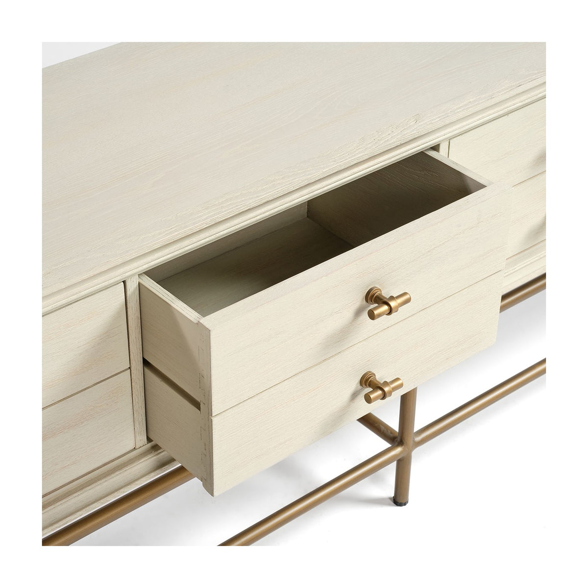 Mueble de TV blanco grisáceo y metal dorado Spetses