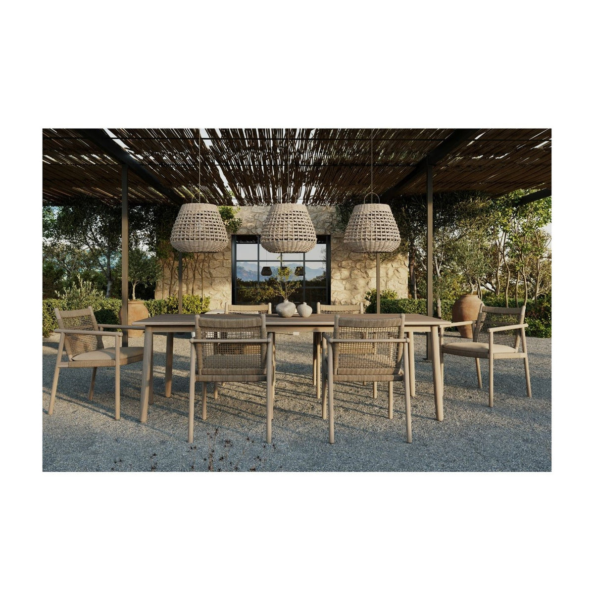 Sillón de comedor de teca envejecida y cuerda Pou des Lleó