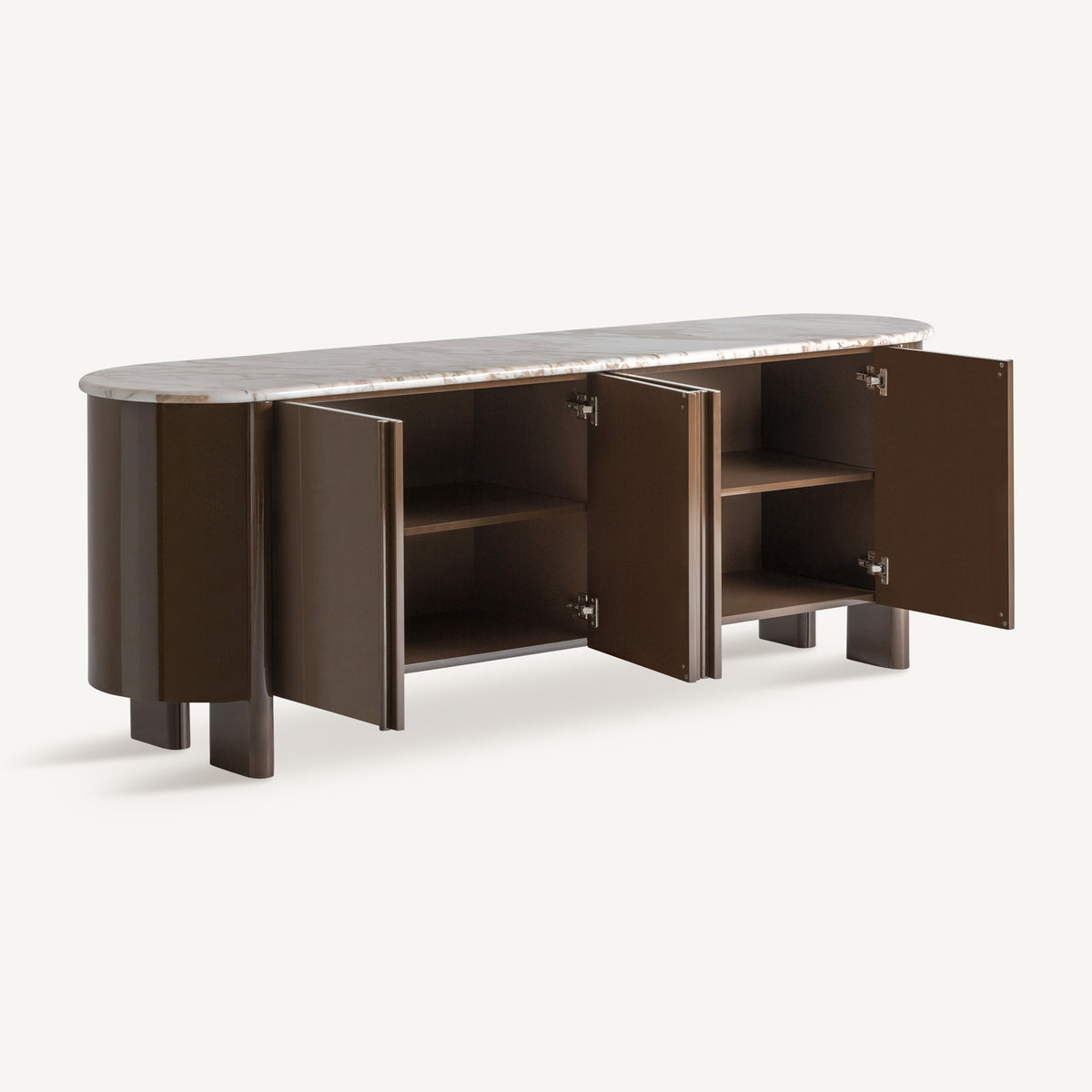 Aparador de mármol beige y madera brillo Calarreona