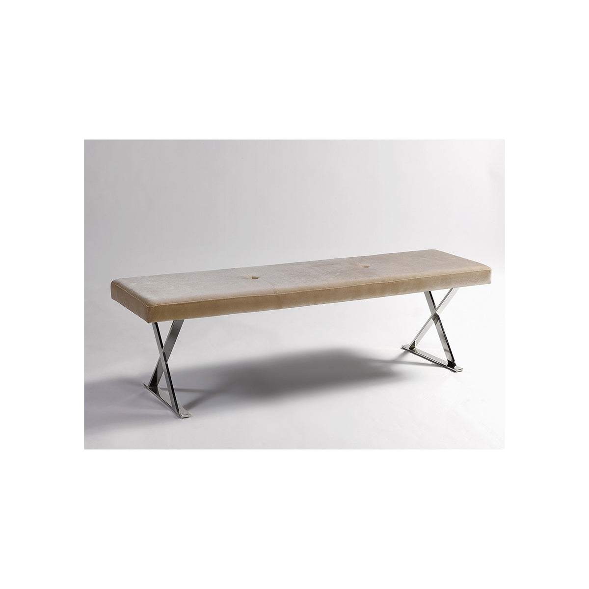 Banqueta de terciopelo beige y acero Alghero