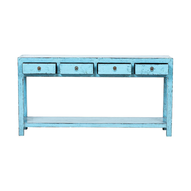 Consola azul de olmo con 4 cajones Somport