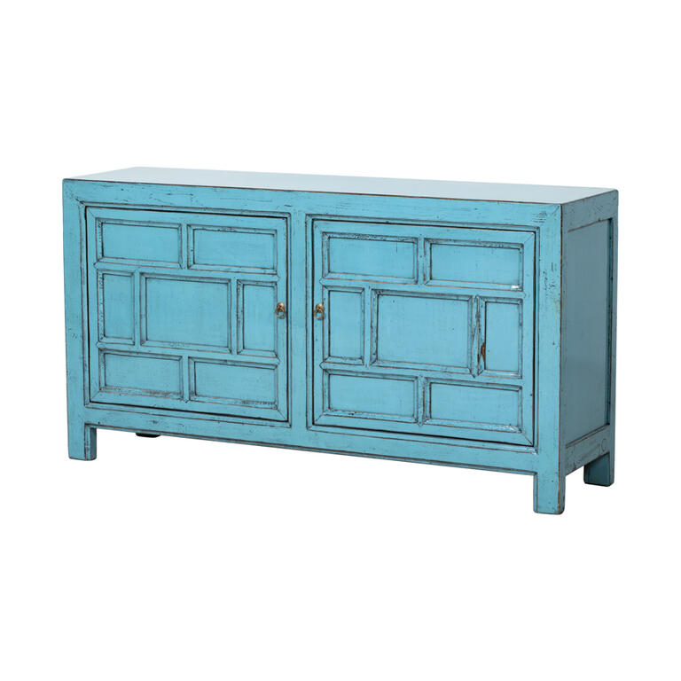 Cómoda azul de olmo con 2 puertas Castaño