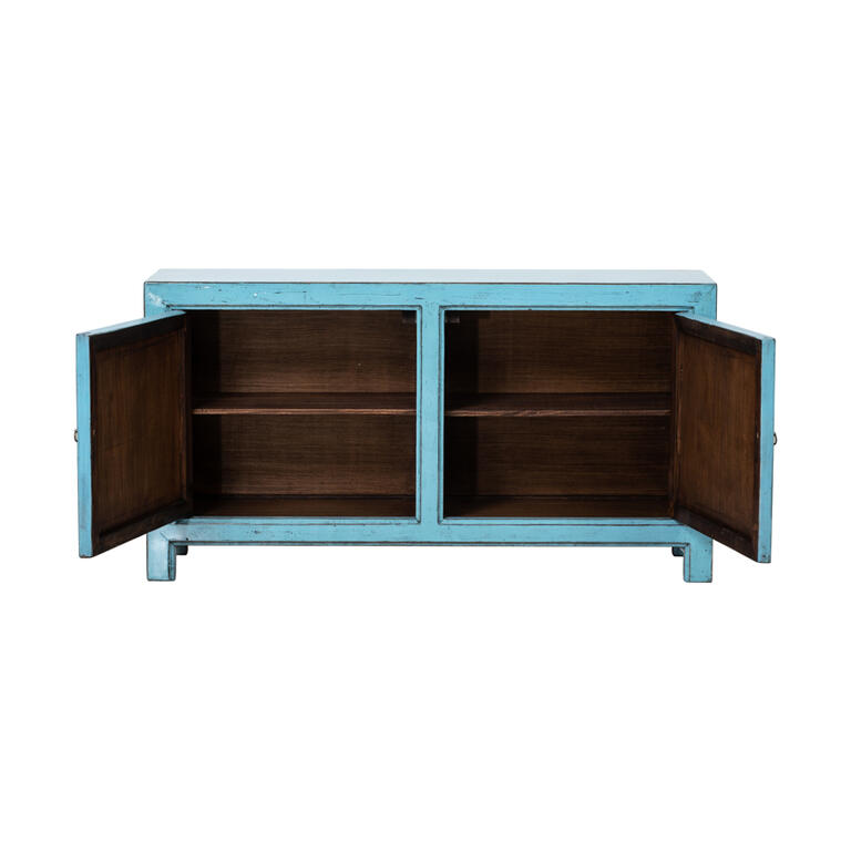 Cómoda azul de olmo con 2 puertas Castaño