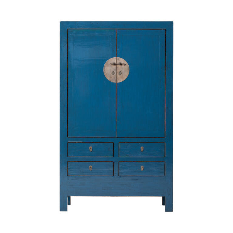 Armario azul de olmo con 2 puertas y 4 cajones Nalón