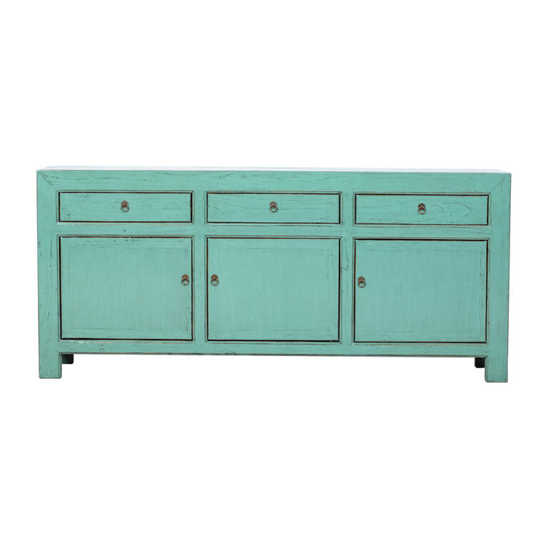 Cómoda verde de pino con 3 cajones y 3 puertas Mingshu