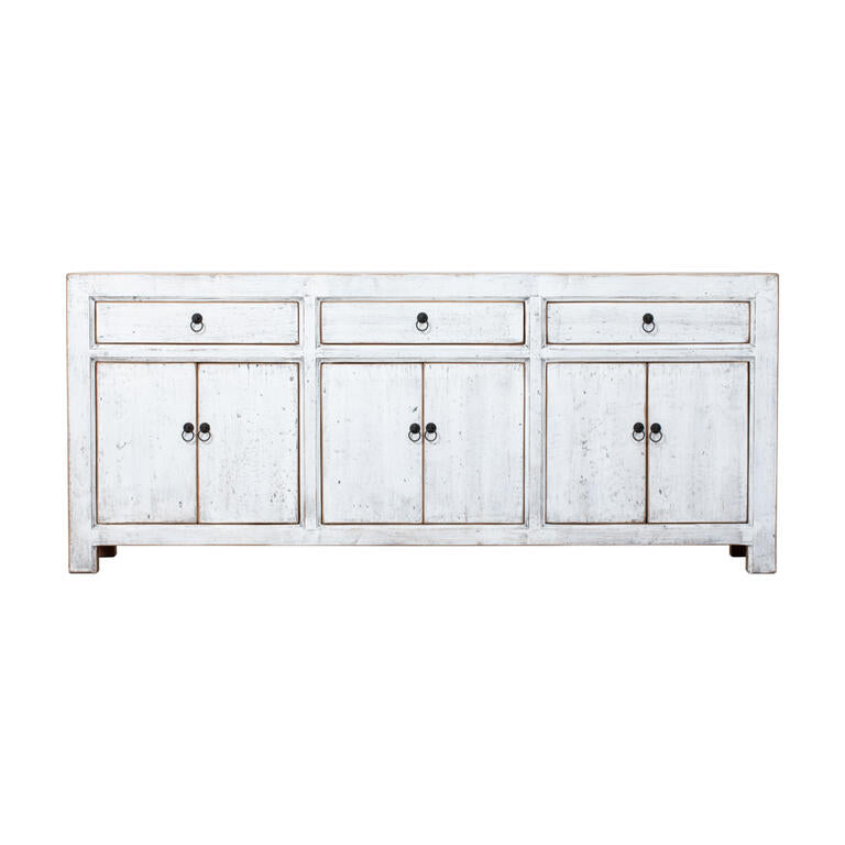 Cómoda blanca de pino con 3 cajones y 6 puertas Fangan