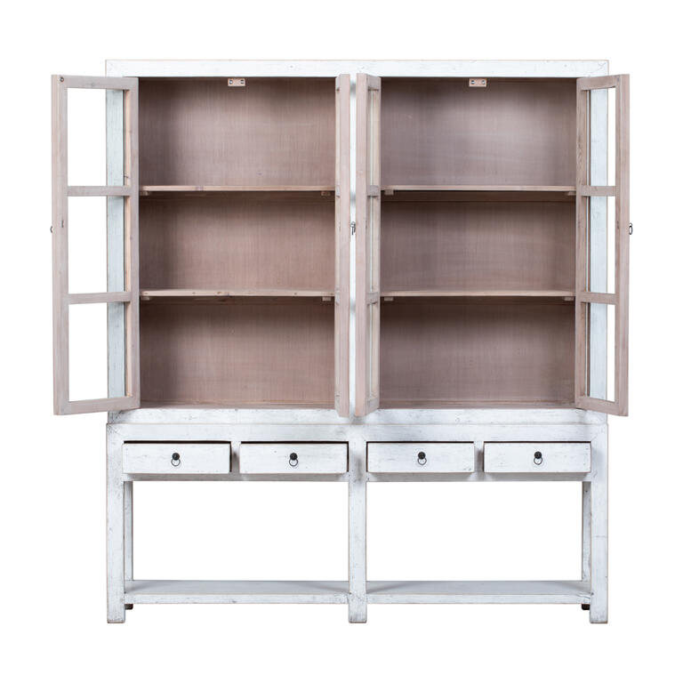 Vitrina blanca de pino con 4 puertas y 4 cajones Chenzhu