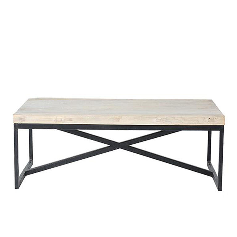 Mesa de centro natural de olmo y hierro Sanitja