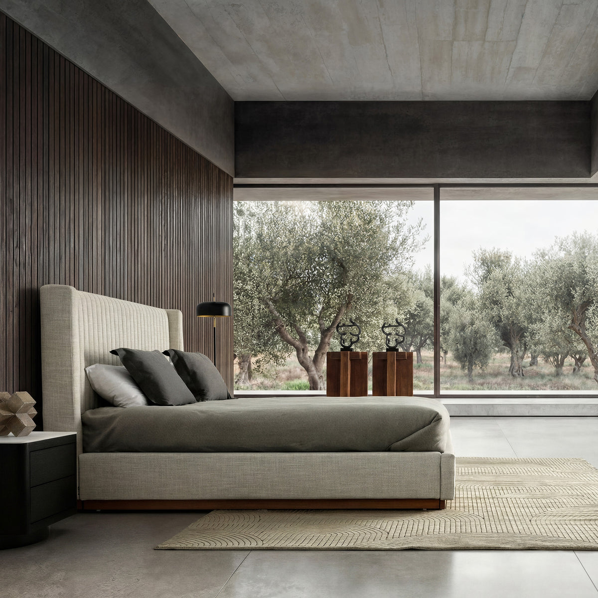 Cama tapizada gris Calobra