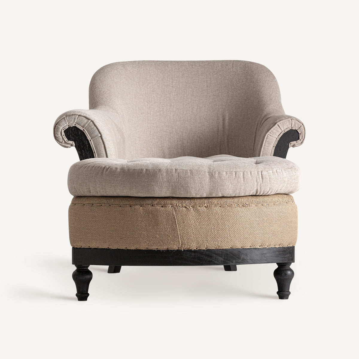 Chaise longue de madera de mindi negra y lino crema Oliena