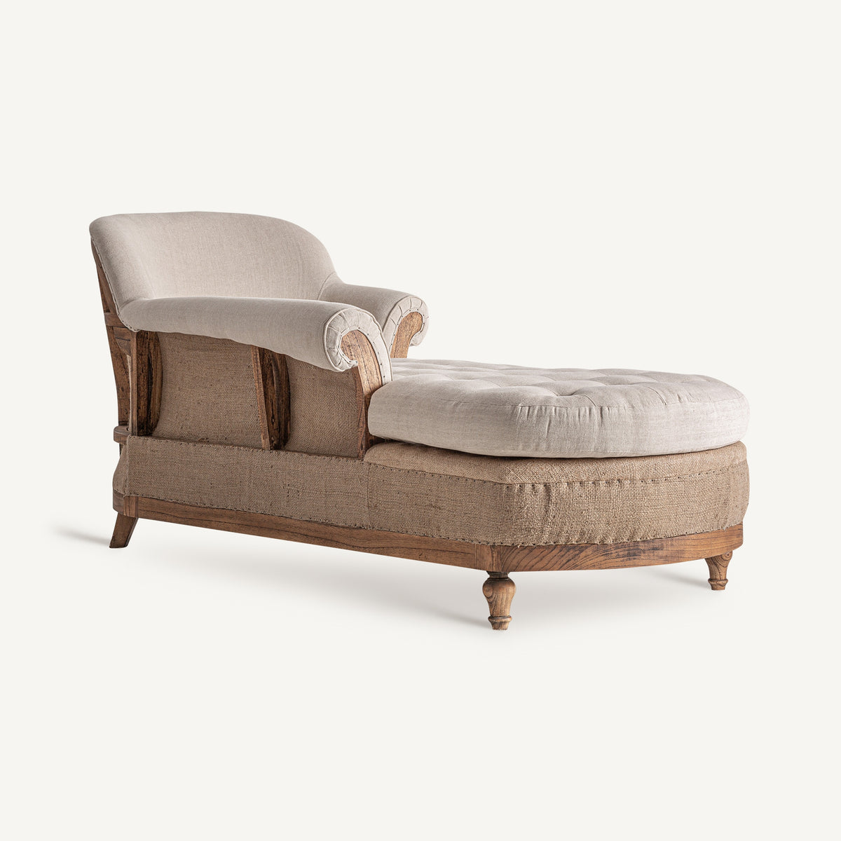 Chaise longue de mindi y lino crema Garrobo