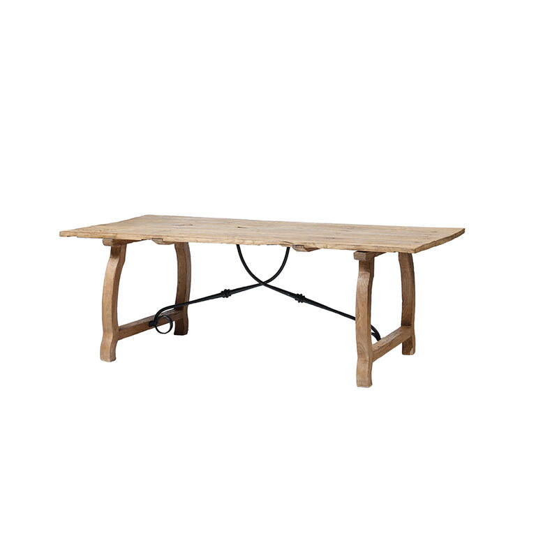 Mesa de comedor de olmo y hierro con apliques de forja Sisargas
