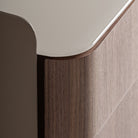 Cómoda de madera nogal y polipiel beige Galifa