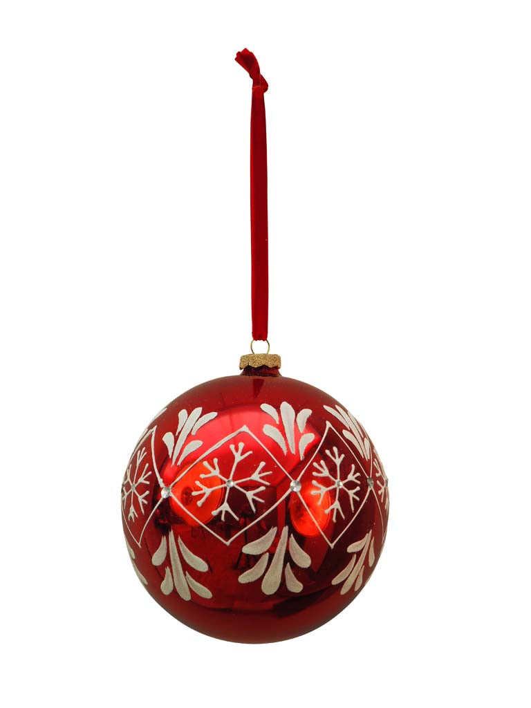 Bola de Navidad Roja con Copos Blancos