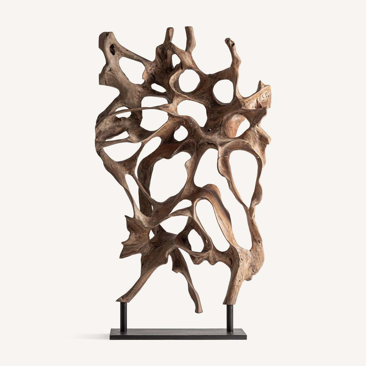 Escultura de pie de teka y hierro Kos