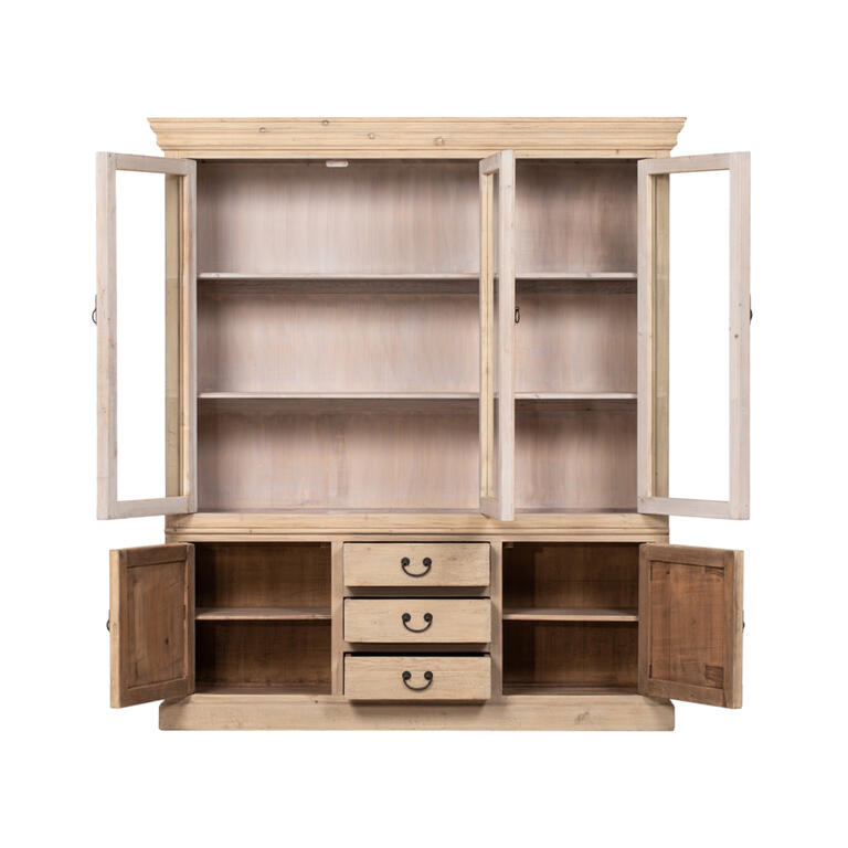 Vitrina natural de pino con 5 puertas y 3 cajones Fardes