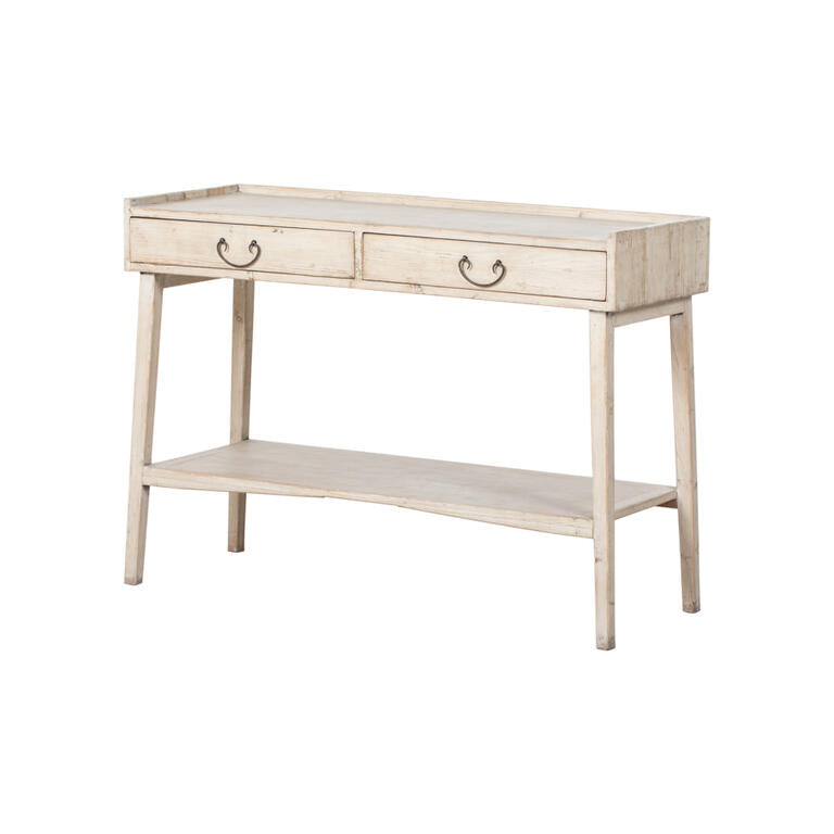 Consola blanca de pino con 2 cajones Posets