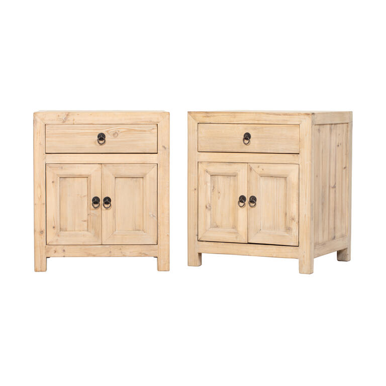 Pareja de cómodas naturales de pino con 1 cajón y 2 puertas Bailian