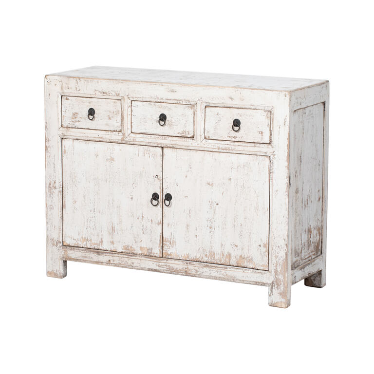 Cómoda blanca de pino con 3 cajones y 2 puertas Zhubai