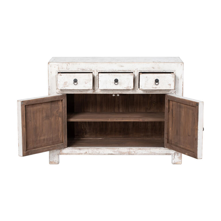 Cómoda blanca de pino con 3 cajones y 2 puertas Zhubai