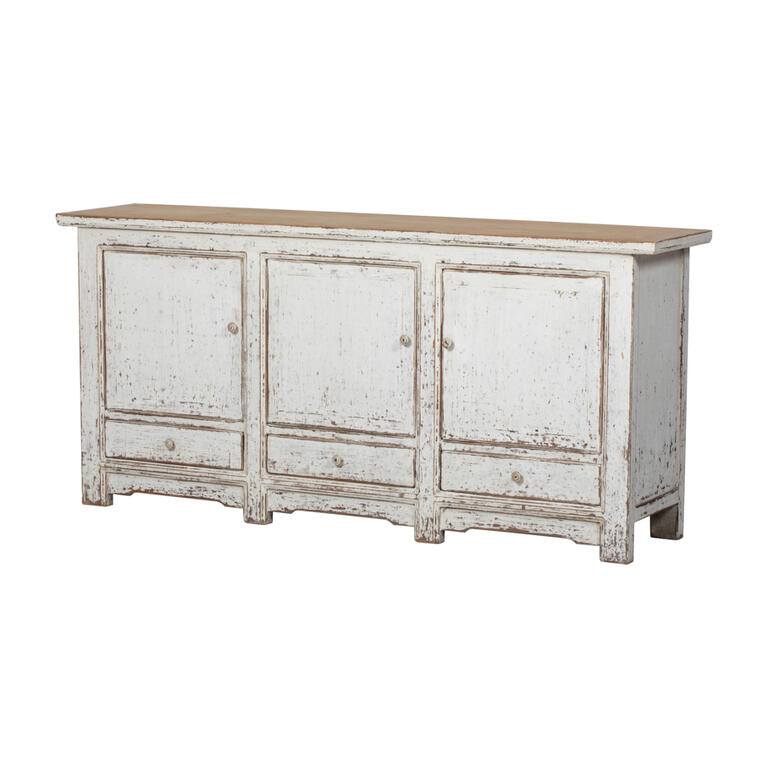 Cómoda antigua blanca de pino con 3 puertas y 3 cajones Xiazhu