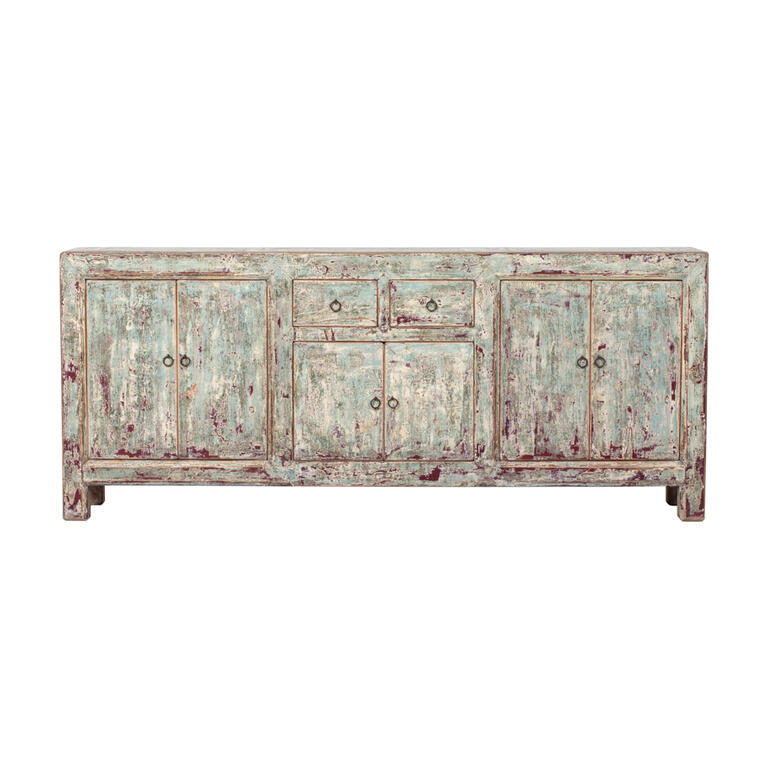 Cómoda antigua verde de álamo con 6 puertas y 2 cajones Lanqing