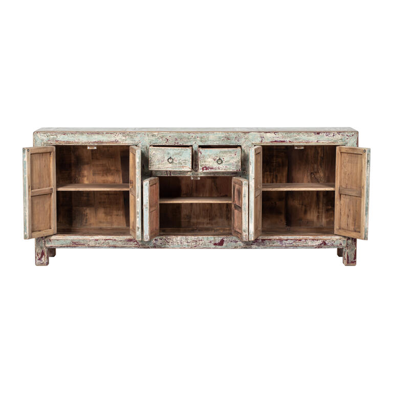 Cómoda antigua verde de álamo con 6 puertas y 2 cajones Lanqing