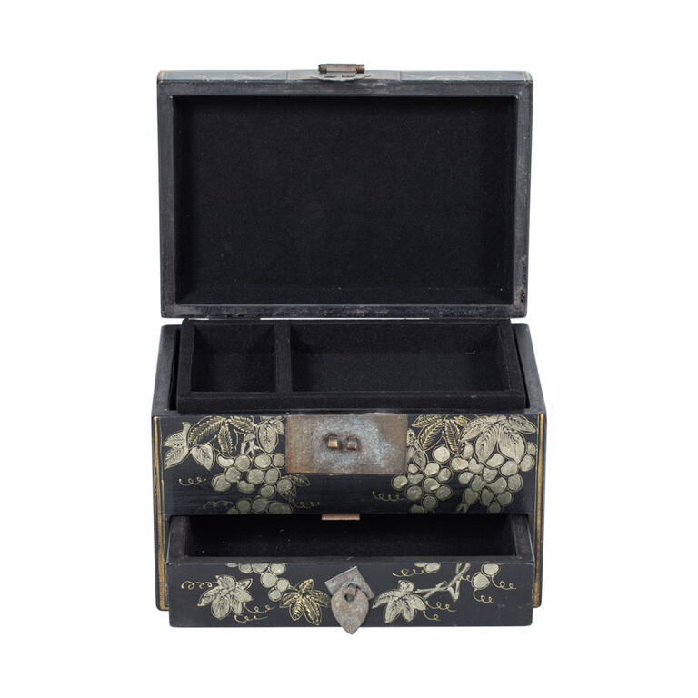 Caja antigua multicolor de olmo con tapa Minghua