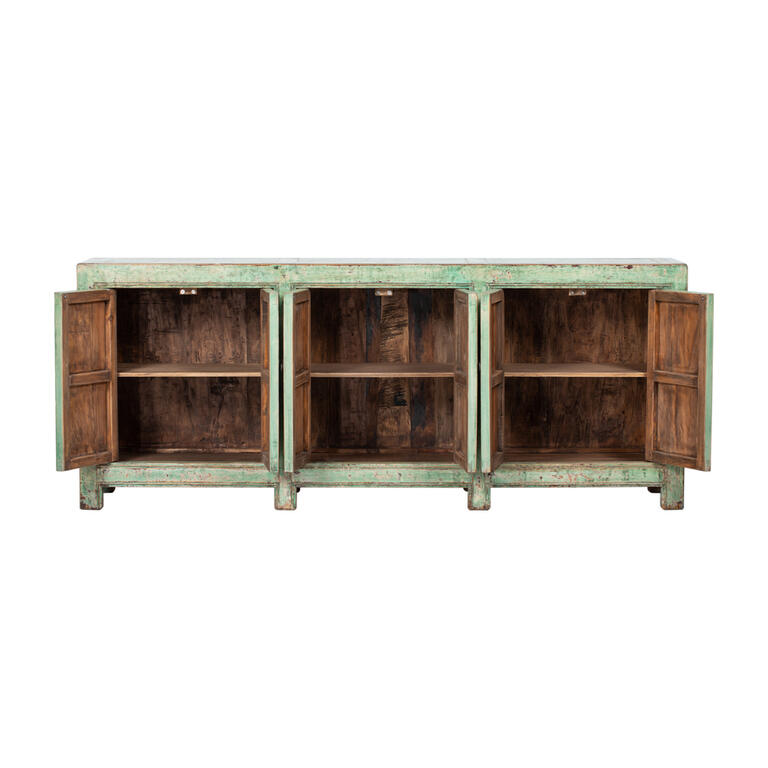 Cómoda antigua verde de olmo con 6 puertas Anning