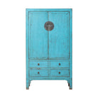 Armario antiguo azul de olmo con 2 puertas y 4 cajones Besaya