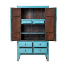 Armario antiguo azul de olmo con 2 puertas y 4 cajones Besaya