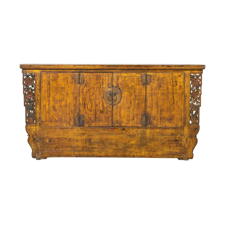 Cómoda antigua amarilla de pino con 2 puertas Lianqing