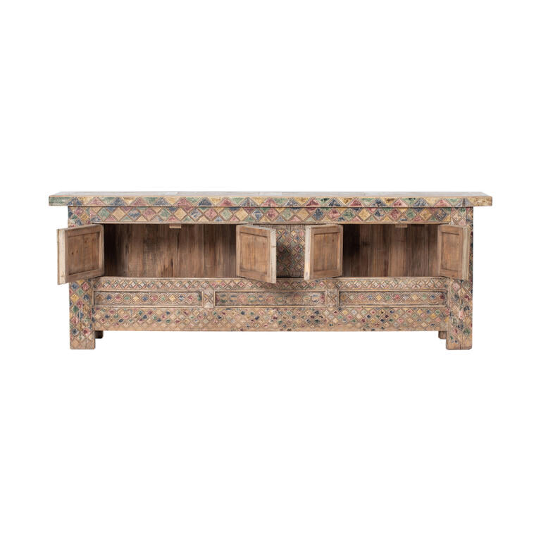 Cómoda antigua multicolor de álamo con 4 puertas Xialan
