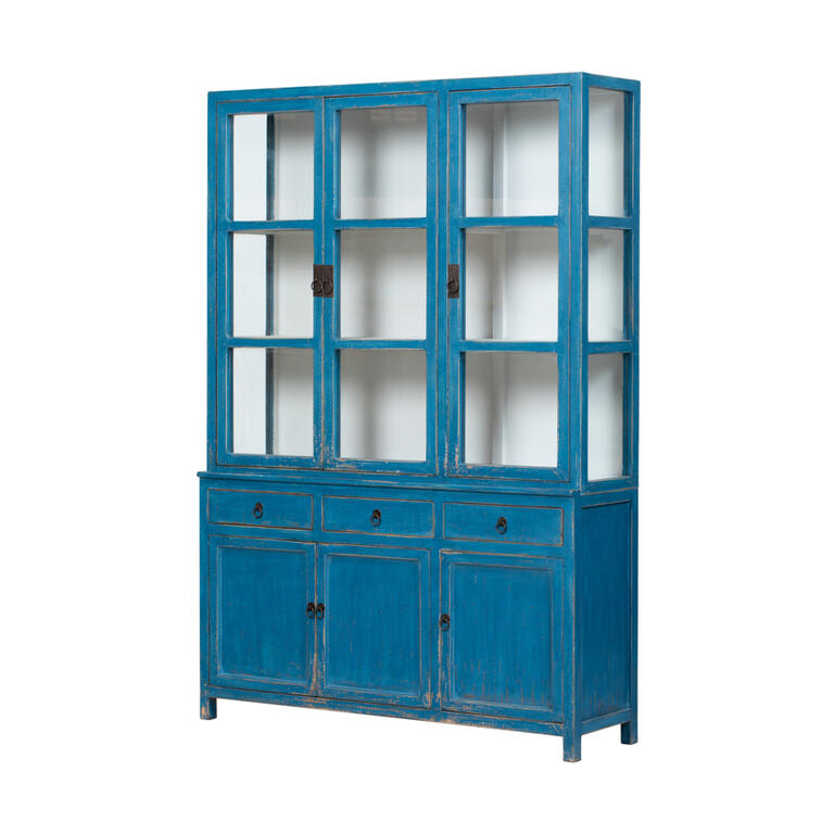 Vitrina azul de pino con 6 puertas y 3 cajones Órbigo