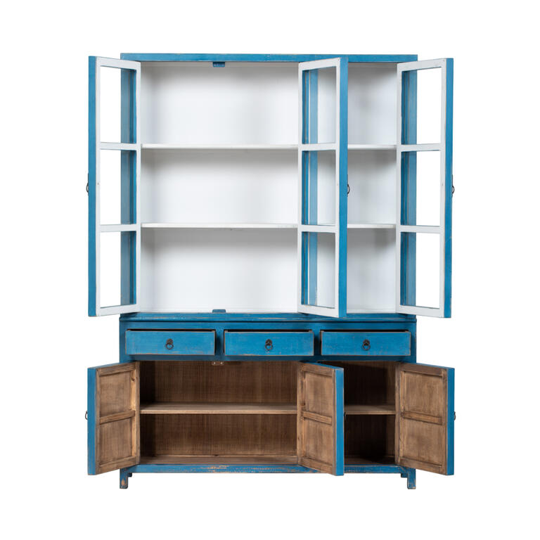 Vitrina azul de pino con 6 puertas y 3 cajones Órbigo