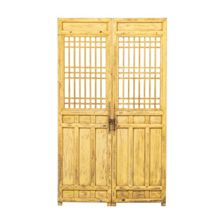 Puerta antigua amarilla de olmo con 2 hojas Ningyu
