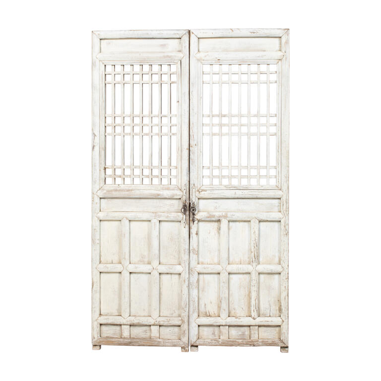 Puerta antigua blanca de álamo con 2 hojas Chenlan