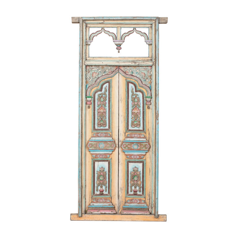 Puerta antigua multicolor de álamo con 2 hojas Sobrarbe