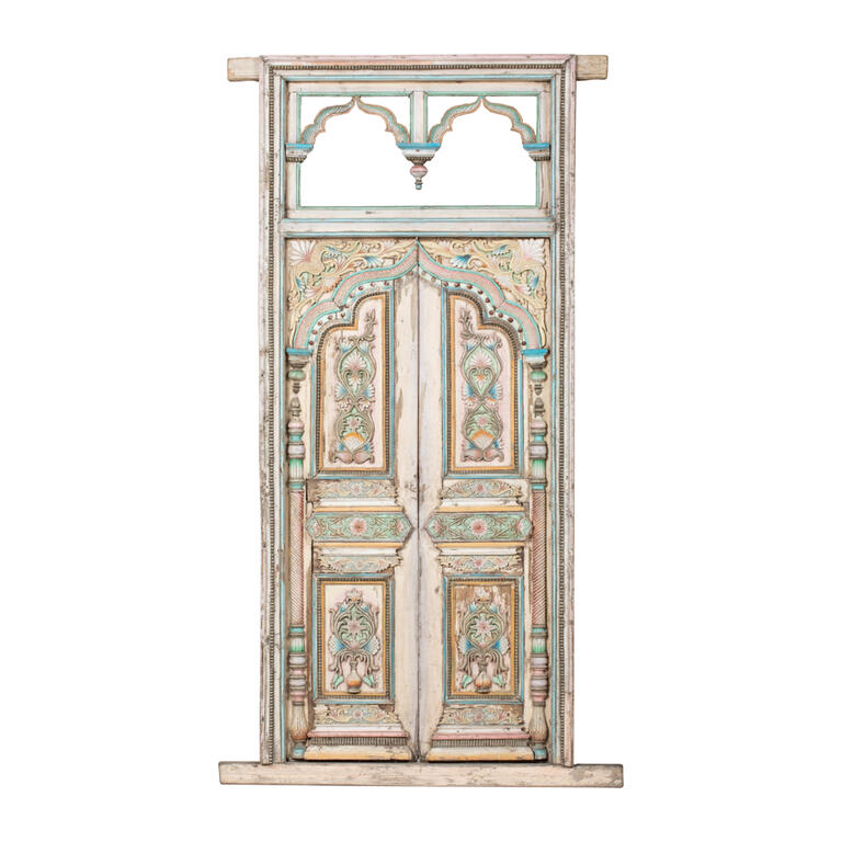 Puerta antigua multicolor de álamo con 2 hojas Yuan
