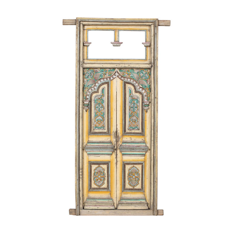 Puerta antigua multicolor de álamo con 2 hojas Lianyu