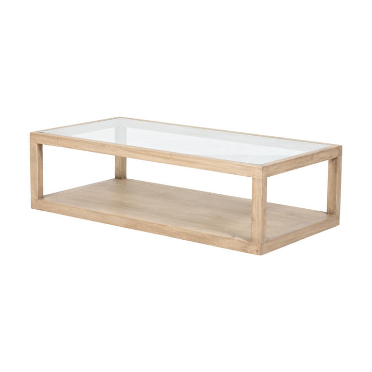 Mesa de centro natural de álamo con sobre de cristal Halcón