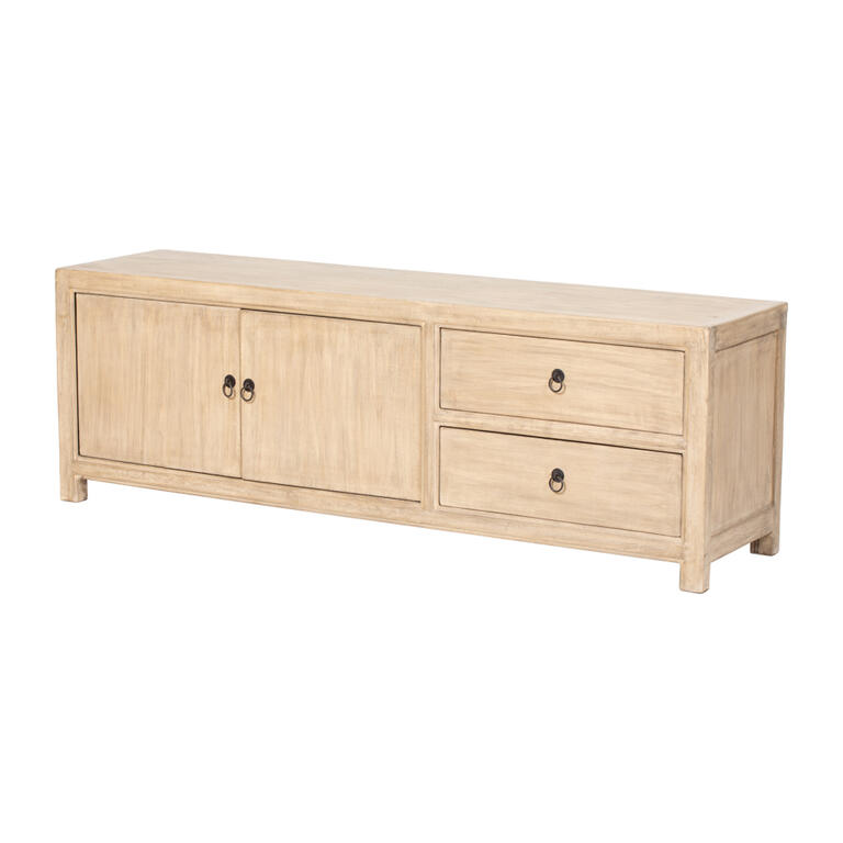 Piecero natural de álamo con 2 puertas y 2 cajones Qingpo