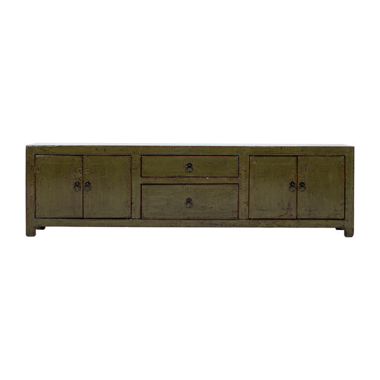 Piecero antiguo verde de álamo con 4 puertas y 2 cajones Yanwen