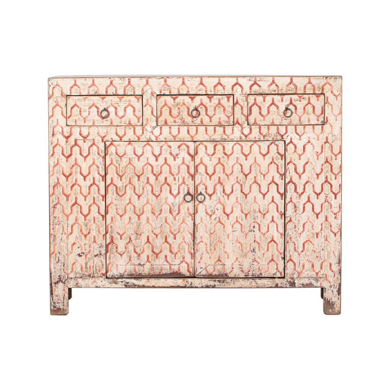 Cómoda antigua multicolor de álamo con 3 cajones y 2 puertas Baizhu